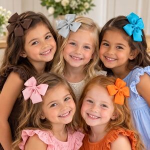 Lot 5 Large Hair Bow Clips Multicolor Ribbon Head Bows Handmade Accessories New